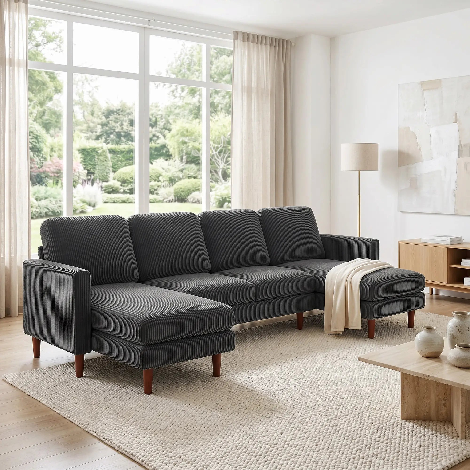 U Shaped Sectional Sofa, Double Chaise, 2200lb Capacity, Dark Grey 3-Seater Sofas at Gallery Canada