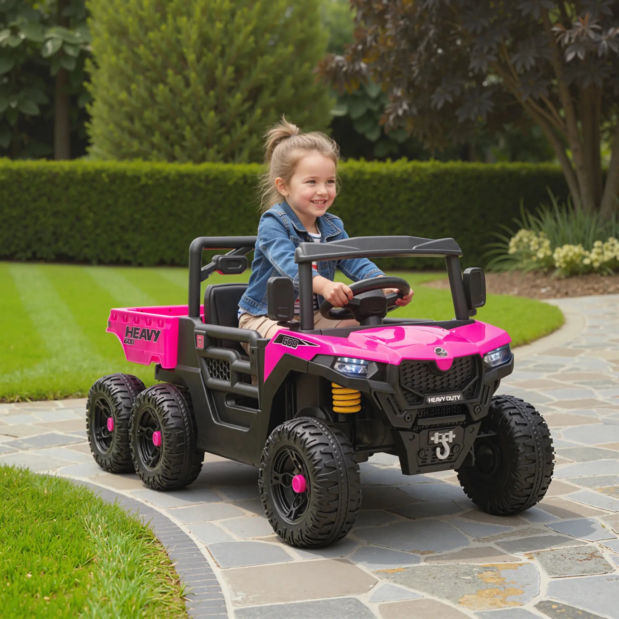 24V 4WD Kids Ride On Truck, 6 Wheels, 2 Seater, Remote, Dump Bed, Pink Electric Toy Cars at Gallery Canada
