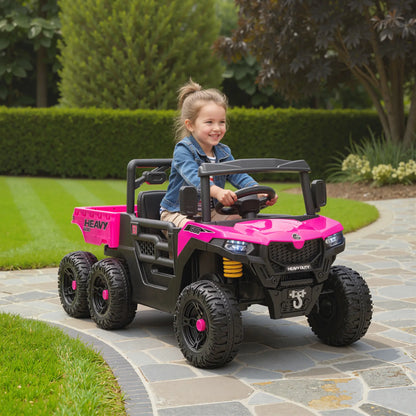 24V 4WD Kids Ride On Truck, 6 Wheels, 2 Seater, Remote, Dump Bed, Pink Electric Toy Cars at Gallery Canada