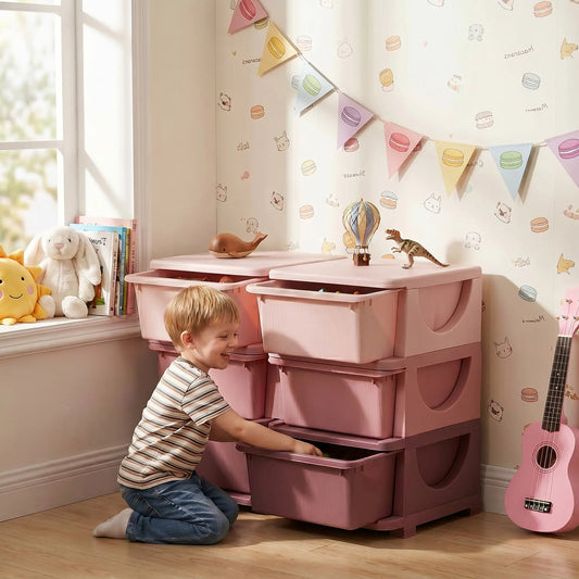 3 Tier Toy Organizer, 6 Plastic Drawers, Pink Baby & Kids Storage Pink at Gallery Canada