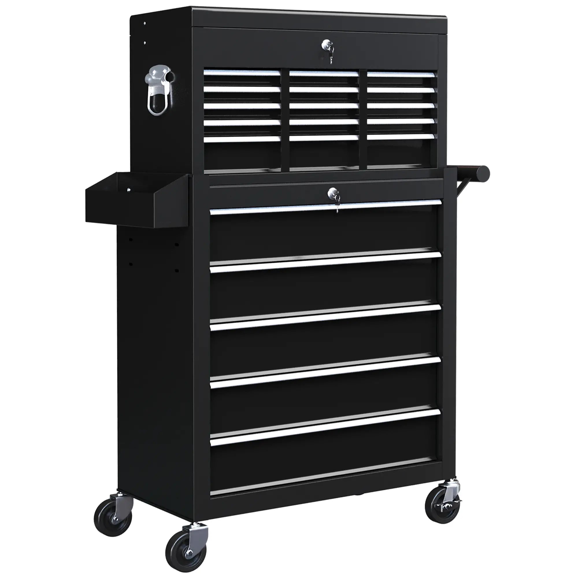14 Drawer Rolling Tool Chest, Lockable Storage Cabinet, Detachable Toolbox, Black Tool Organizers at Gallery Canada