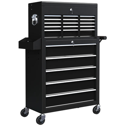 14 Drawer Rolling Tool Chest, Lockable Storage Cabinet, Detachable Toolbox, Black Tool Organizers at Gallery Canada