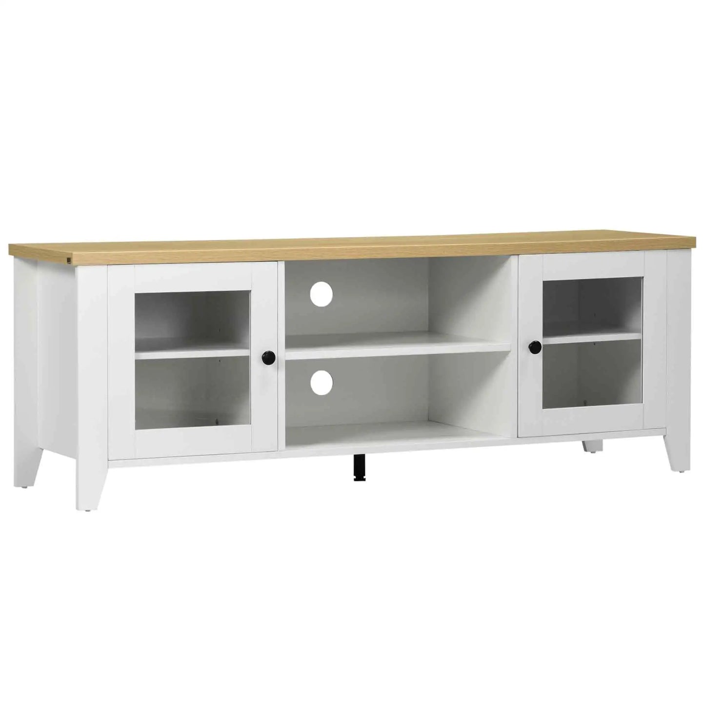 Meuble TV pour cheminée pour téléviseurs de 60 pouces, armoire en bois avec rangement, chêne, blanc