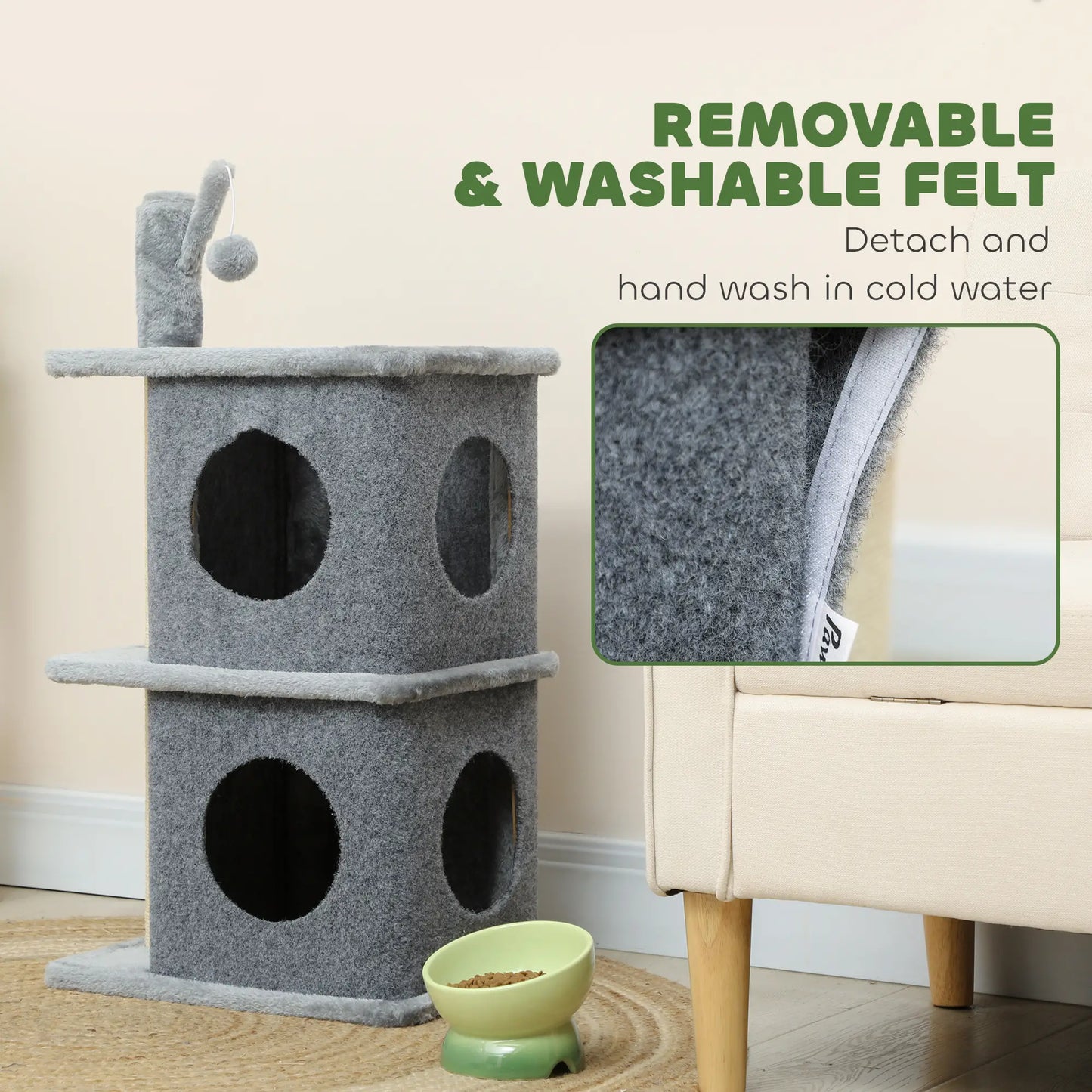 31.5" Cat Tree, Multi-Level Tower with 2 Condos, Soft Plush Perches, Grey Cat Trees at Gallery Canada