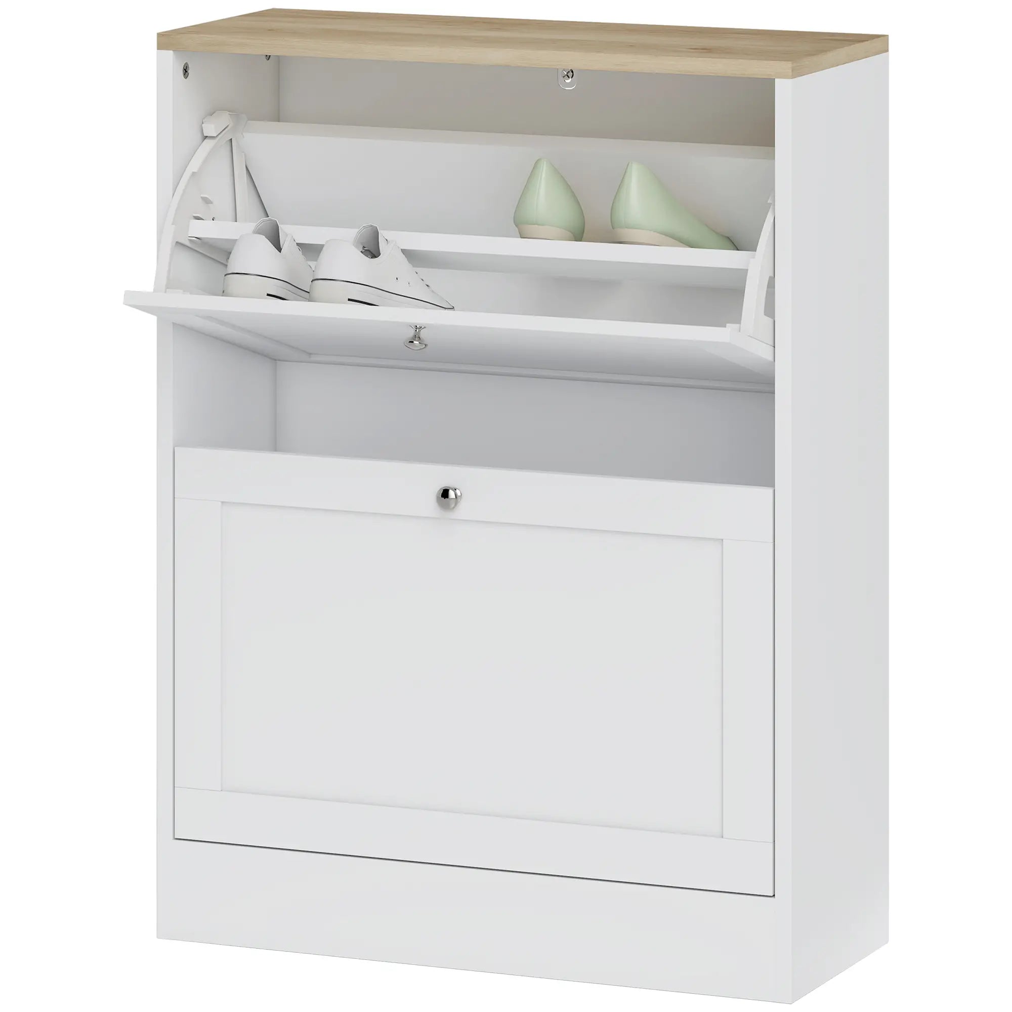 Slim Shoe Storage Cabinet, 2 Flip Drawers, Adjustable Shelves for 12 Pairs, White Shoe Storage Cabinets & Racks White at Gallery Canada