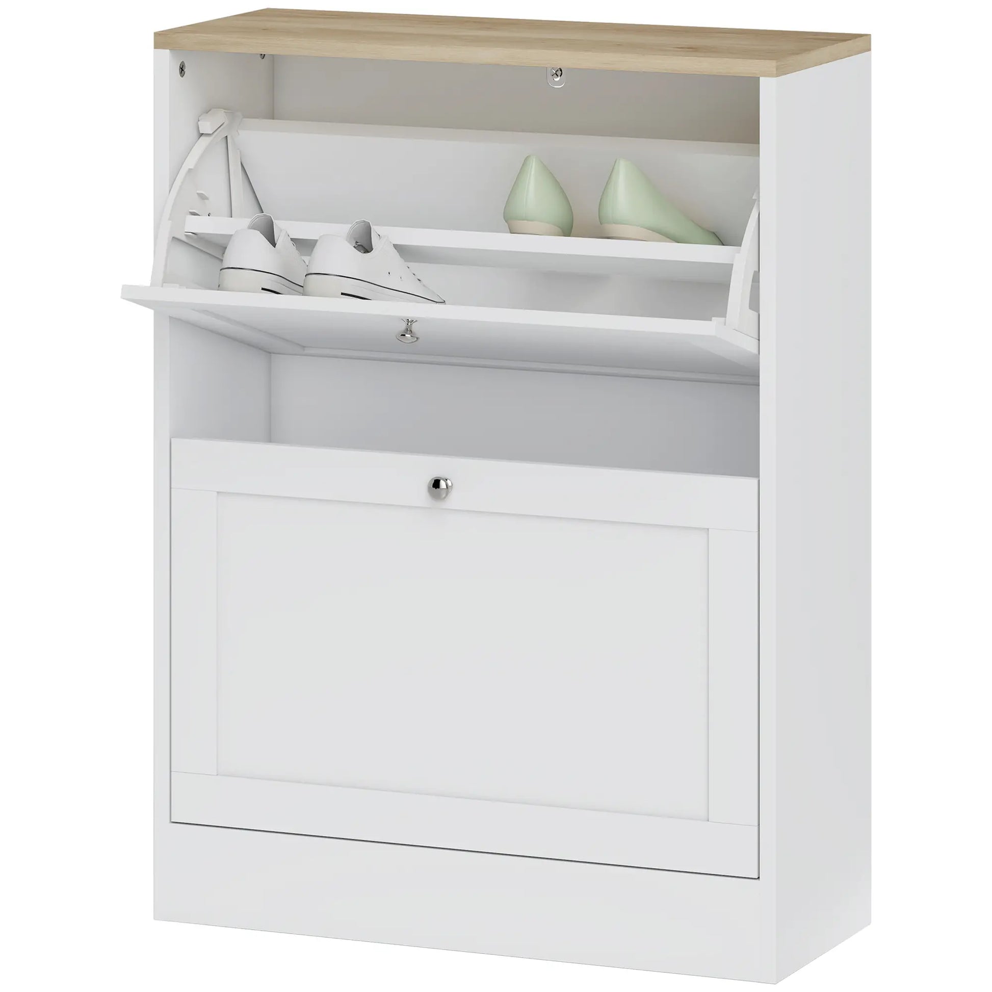 Slim Shoe Storage Cabinet, 2 Flip Drawers, Adjustable Shelves for 12 Pairs, White Shoe Storage Cabinets & Racks White at Gallery Canada
