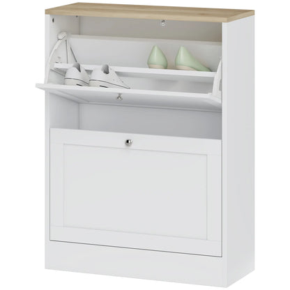 Slim Shoe Storage Cabinet, 2 Flip Drawers, Adjustable Shelves for 12 Pairs, White Shoe Storage Cabinets & Racks White at Gallery Canada
