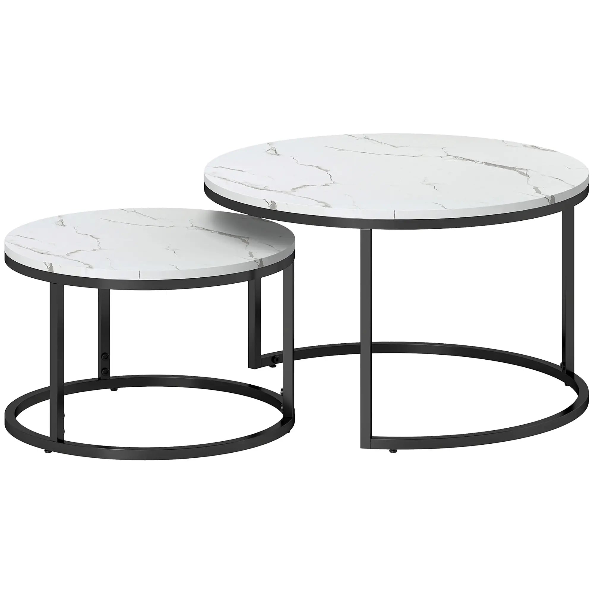 Modern Coffee Table Set of 2, Nesting Side Tables, Metal Base, Faux Marbled, White Coffee Tables White at Gallery Canada