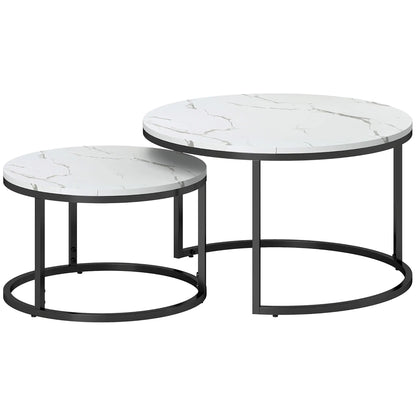 Modern Coffee Table Set of 2, Nesting Side Tables, Metal Base, Faux Marbled, White Coffee Tables White at Gallery Canada