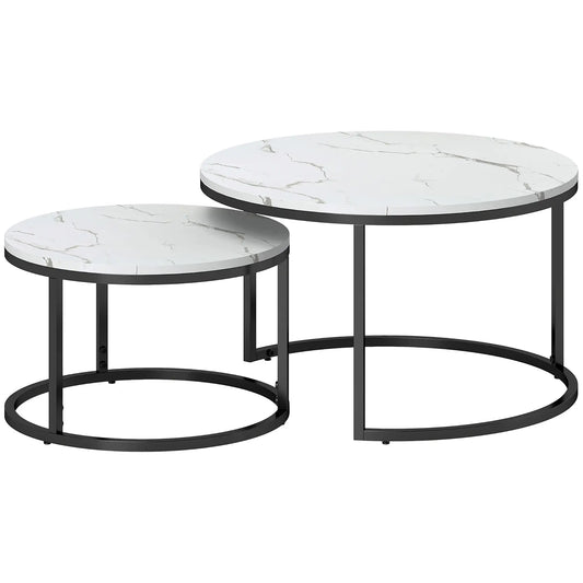 Modern Coffee Table Set of 2, Nesting Side Tables, Metal Base, Faux Marbled, White Coffee Tables White at Gallery Canada