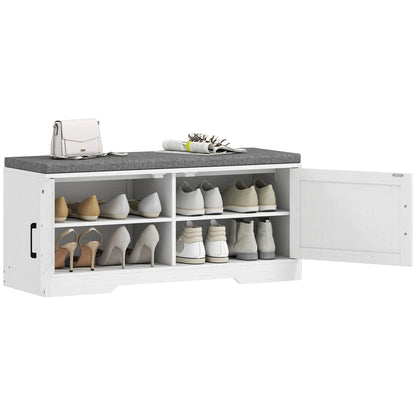 Shoe Bench With Cushion, Adjustable Shelves, Doors, White