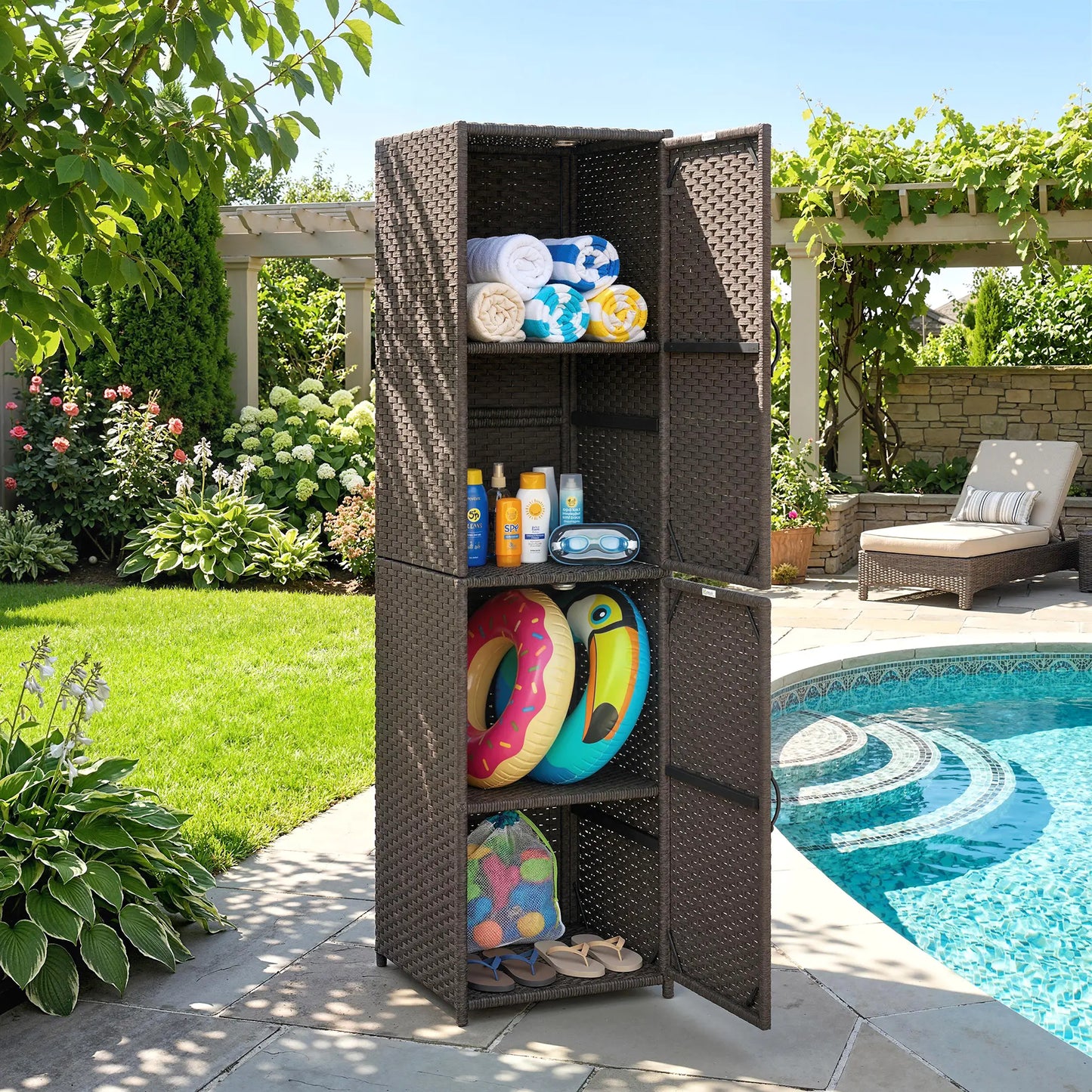 Wicker Outdoor Storage Cabinet, 4 Shelf Patio, Brown Patio Storage Boxes at Gallery Canada