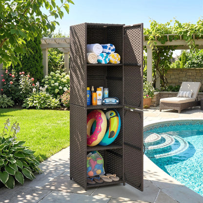 Wicker Outdoor Storage Cabinet, 4 Shelf Patio, Brown Patio Storage Boxes at Gallery Canada