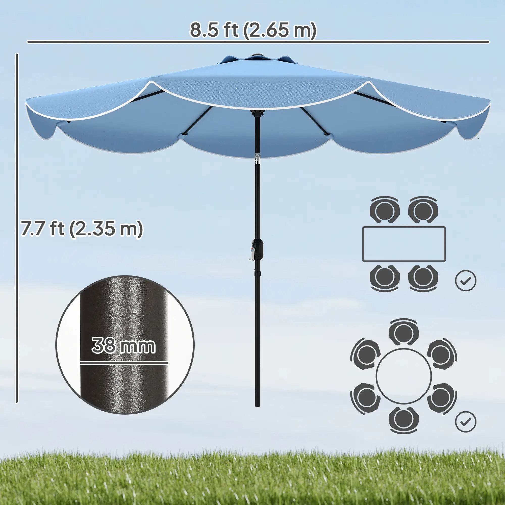 9' x 9' Round Market Umbrella, Tilt Crank, Patio Garden Poolside, Sky Blue Sun Umbrellas at Gallery Canada