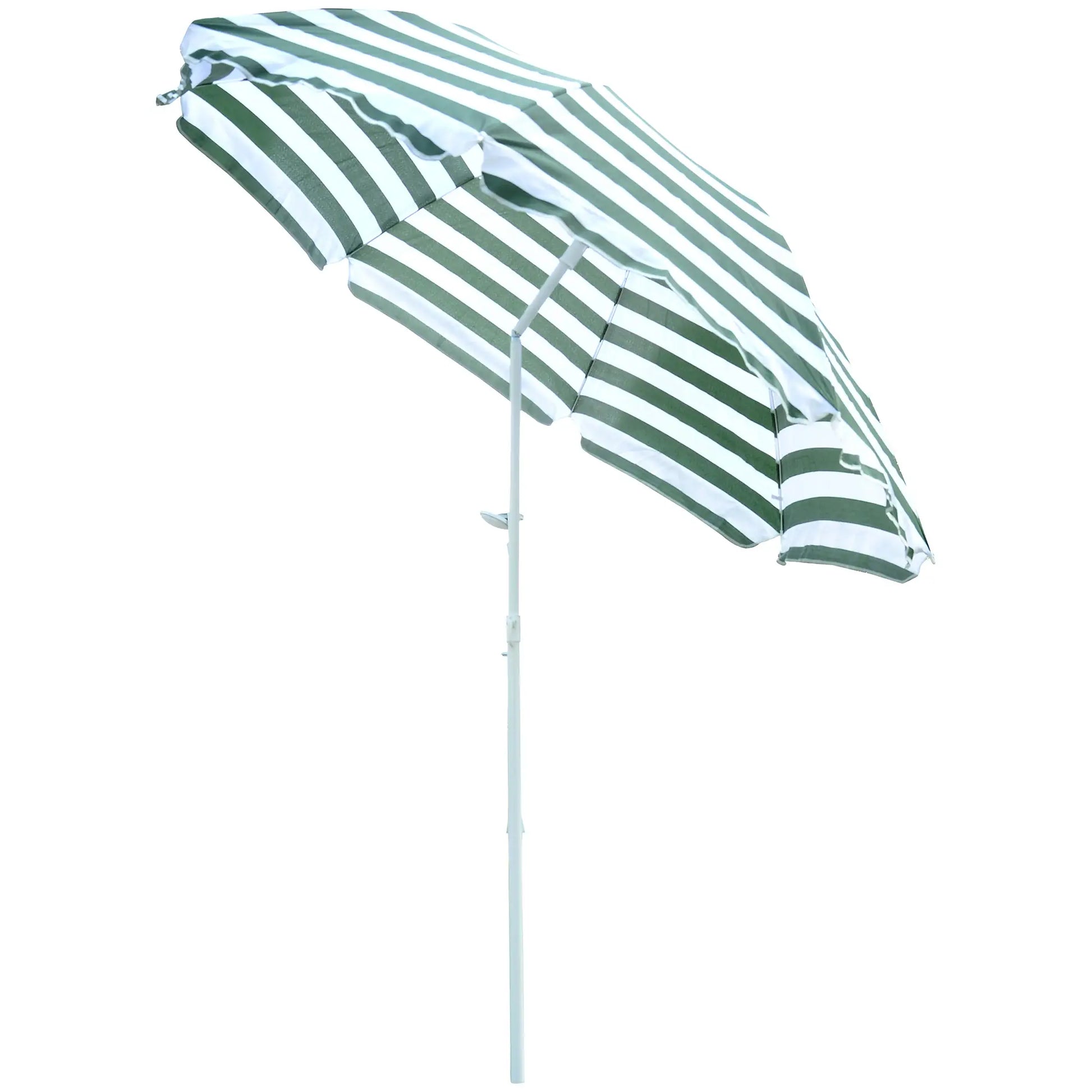6FT Round Beach Umbrella, Tilt Mechanism, UV Protection, Striped, Green Beach Umbrellas Green and White Stripe at Gallery Canada