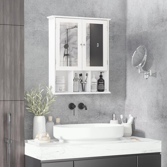 Wall-Mounted Medicine Cabinet, Bathroom Mirror Cabinet with Double Doors and Storage Shelves, White - Gallery Canada