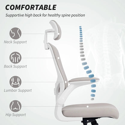 Mesh Office Chair, Adjustable Headrest, Lumbar Support, Flip-Up Armrests, Grey Task Chairs at Gallery Canada