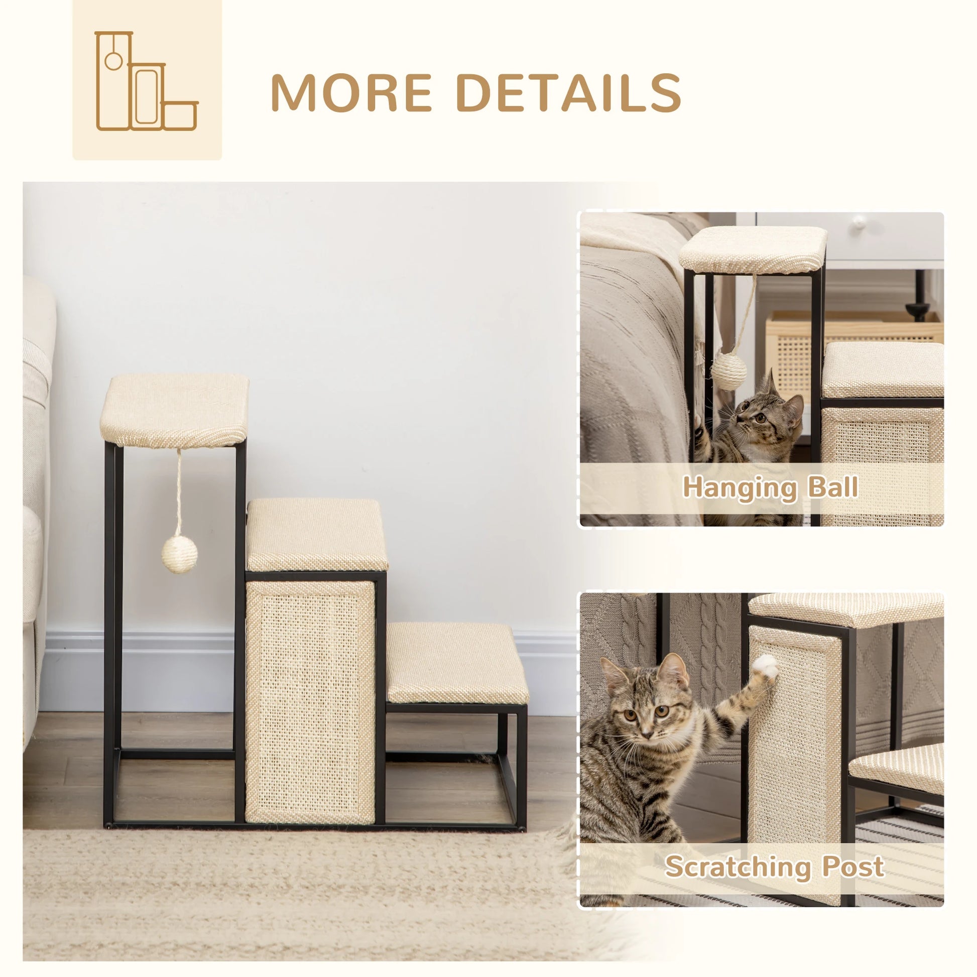 20 3-Step Cat Stairs, Carpeted Ladder Ramp, Scratching Board, Cream White Dog Stairs at Gallery Canada
