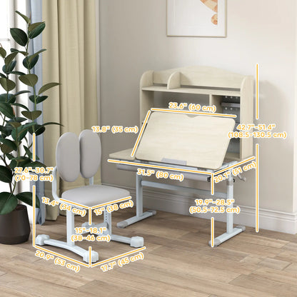 Kids Desk Chair Set, Adjustable Height, Tilting Desktop, Drawer Shelves, Grey Kids Desk Sets at Gallery Canada