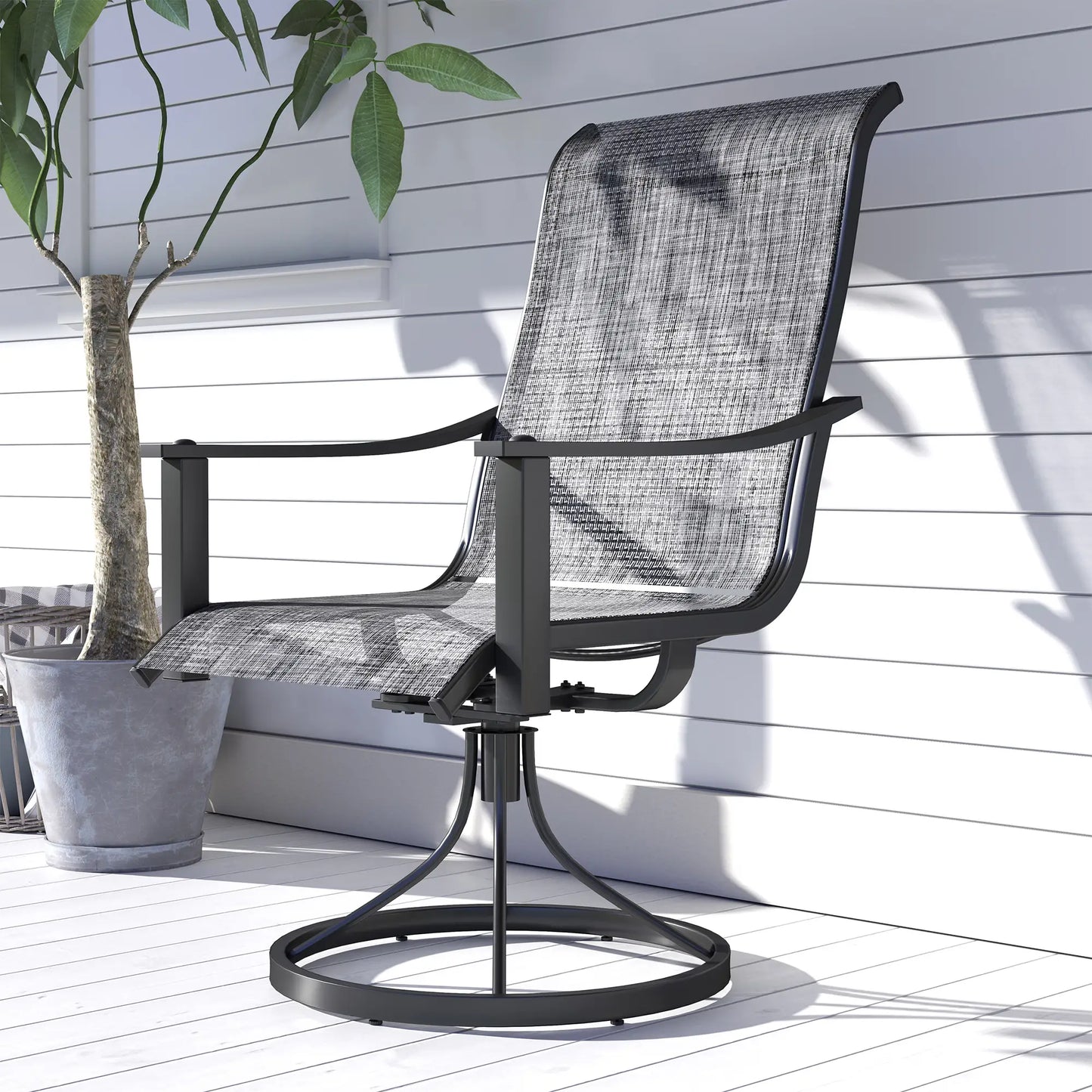 2 Rocking Swivel Patio Chairs, Mesh Outdoor Dining, High Back, Mixed Grey, Grey Bistro Sets at Gallery Canada