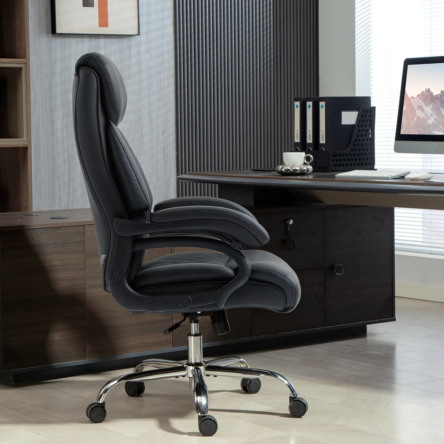 Office Chair with Spring Padding, PU Leather, High Back, Black Executive & Manager Chairs at Gallery Canada