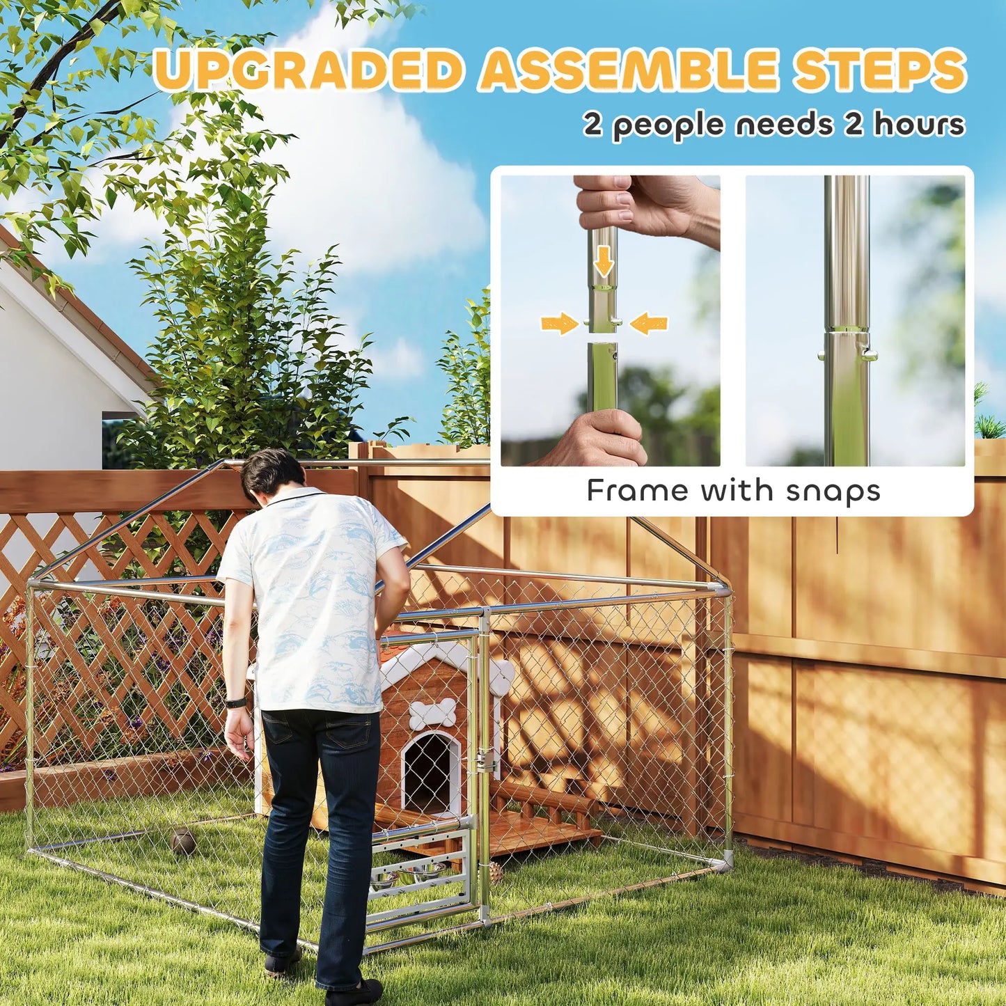 Outdoor Dog Run, Adjustable Rotating Bowls, Waterproof Cover, 6.6' x 6.6' x 5.1' Houses, Kennels & Pens at Gallery Canada