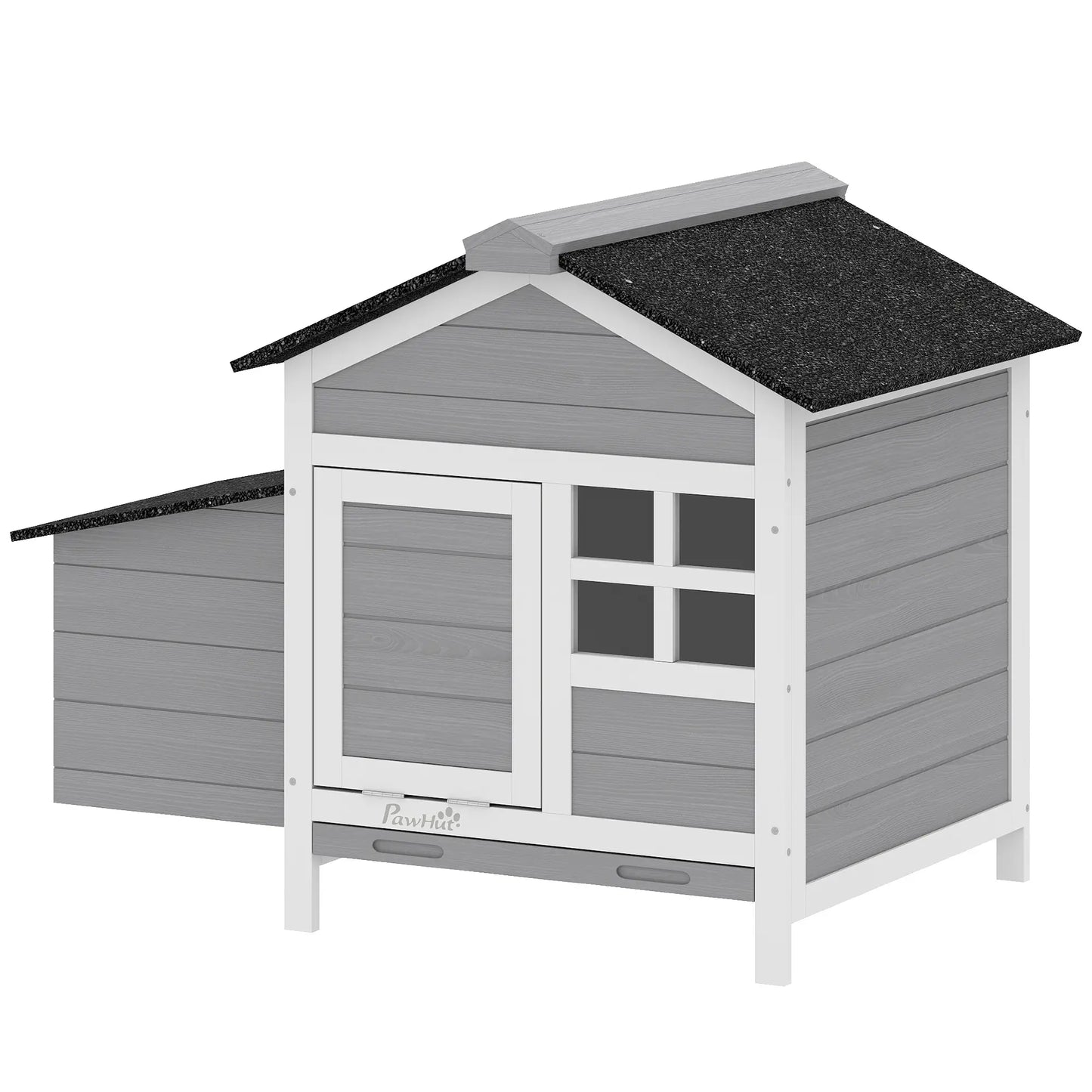 Wooden Chicken Coop With Nesting Box, Pull-Out Metal Tray, 36" x 25" x 27" Chicken Coops Grey, White, Black at Gallery Canada