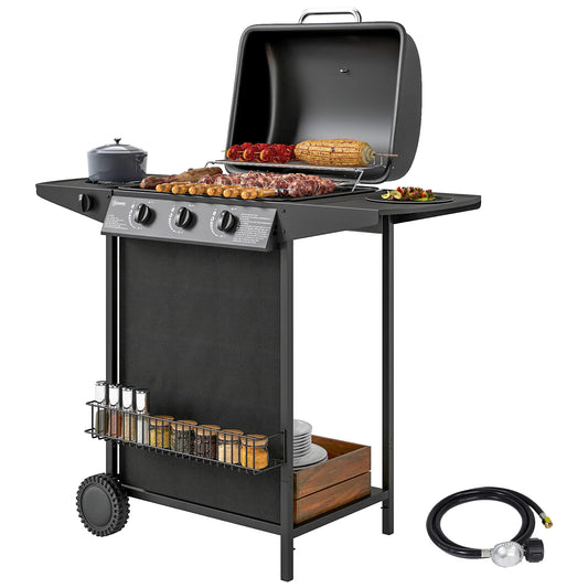 3+1 Burner Propane Gas BBQ Grill, Portable With Side Burner, Thermometer, Black Propane Gas Grills Black at Gallery Canada