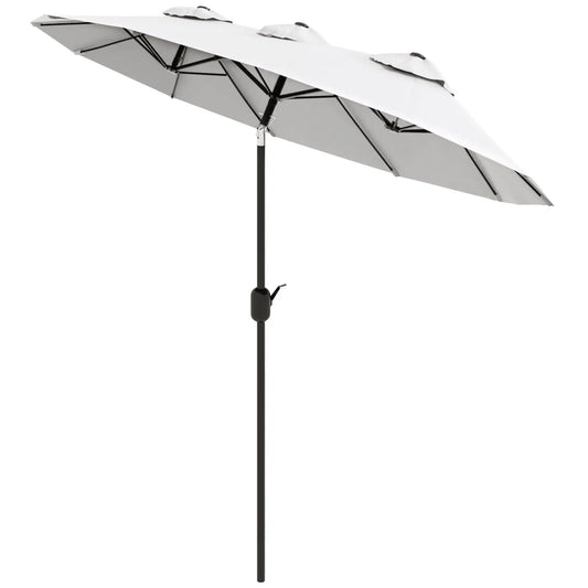 Parapluie de patio double face 9.7', inclinaison par manivelle, évents, blanc crème