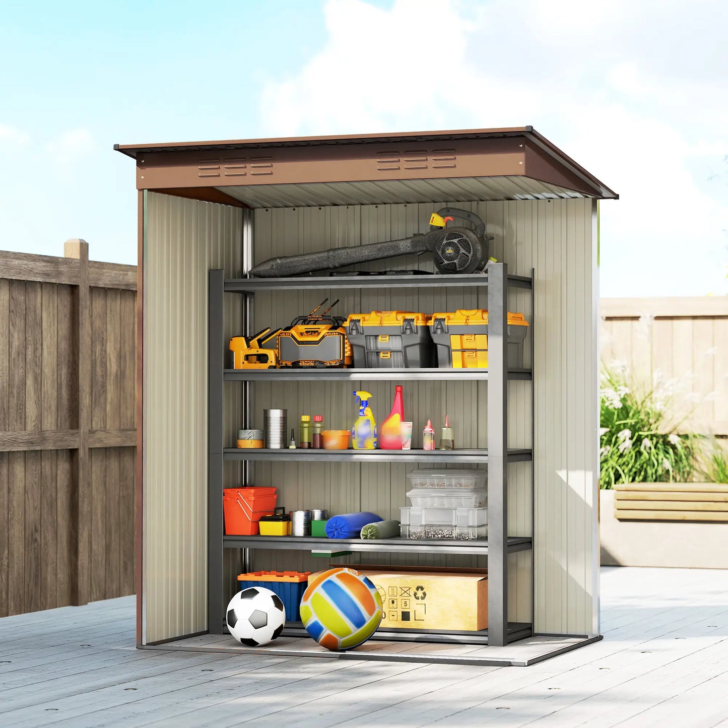 5.2' x 3.5' Metal Garden Shed, Easy Assembly, Light Brown Sheds at Gallery Canada
