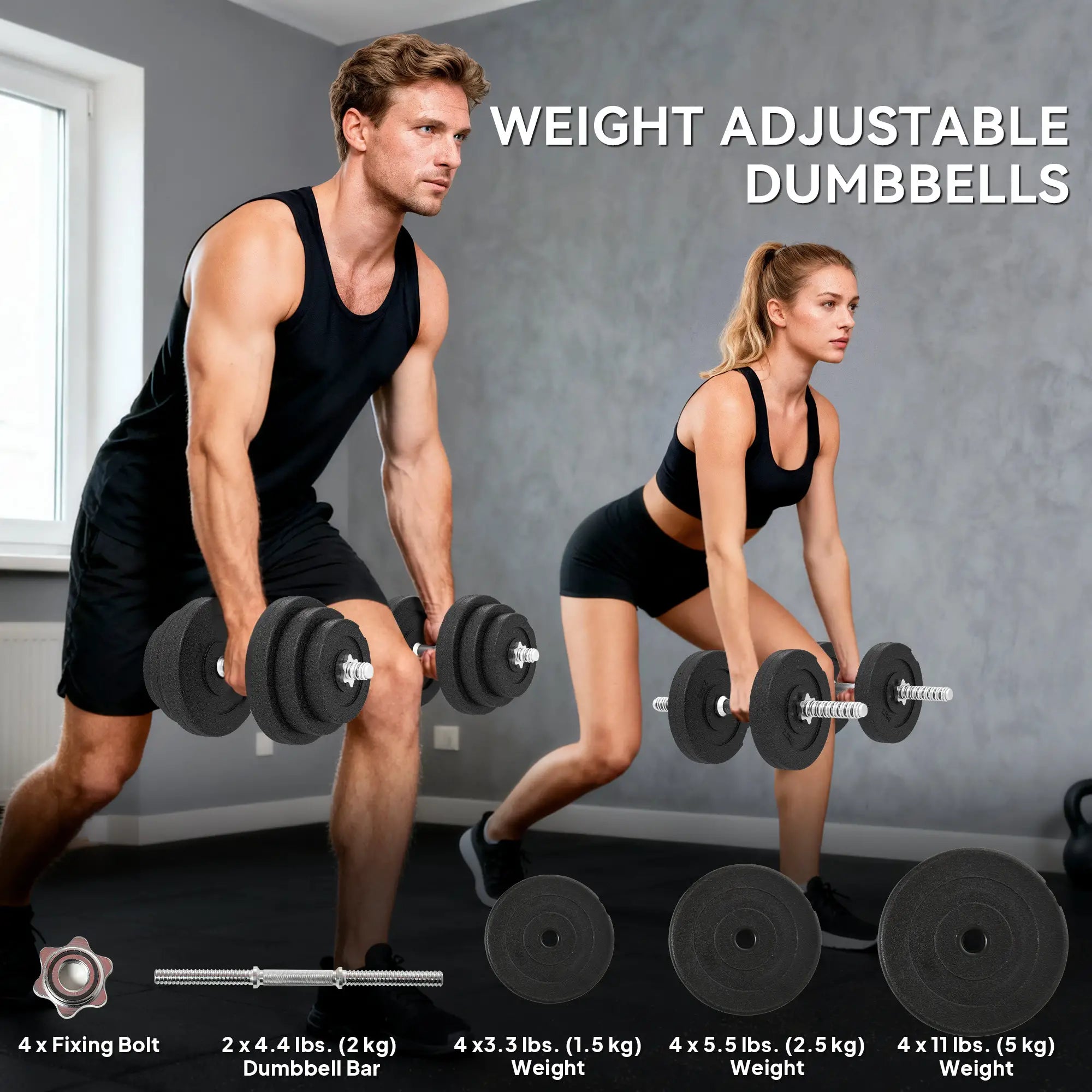 Adjustable 2 x 44lbs Dumbbell Set, Fitness Training, Black Dumbbells & Barbells at Gallery Canada