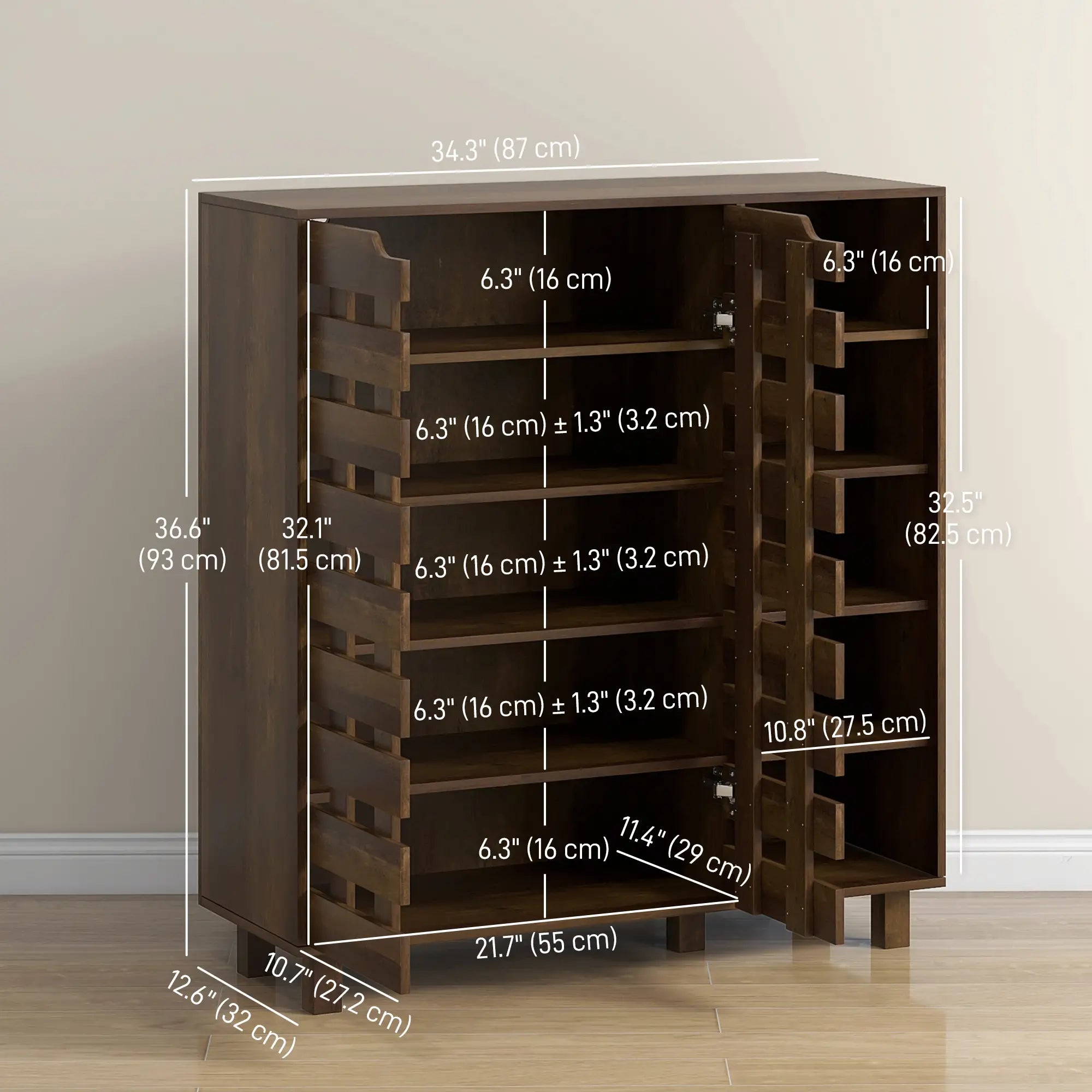 21 Pair Shoe Cabinet, 5-Tier Double Door, 5-Tier Open Shelves, Brown Shoe Storage Cabinets & Racks at Gallery Canada