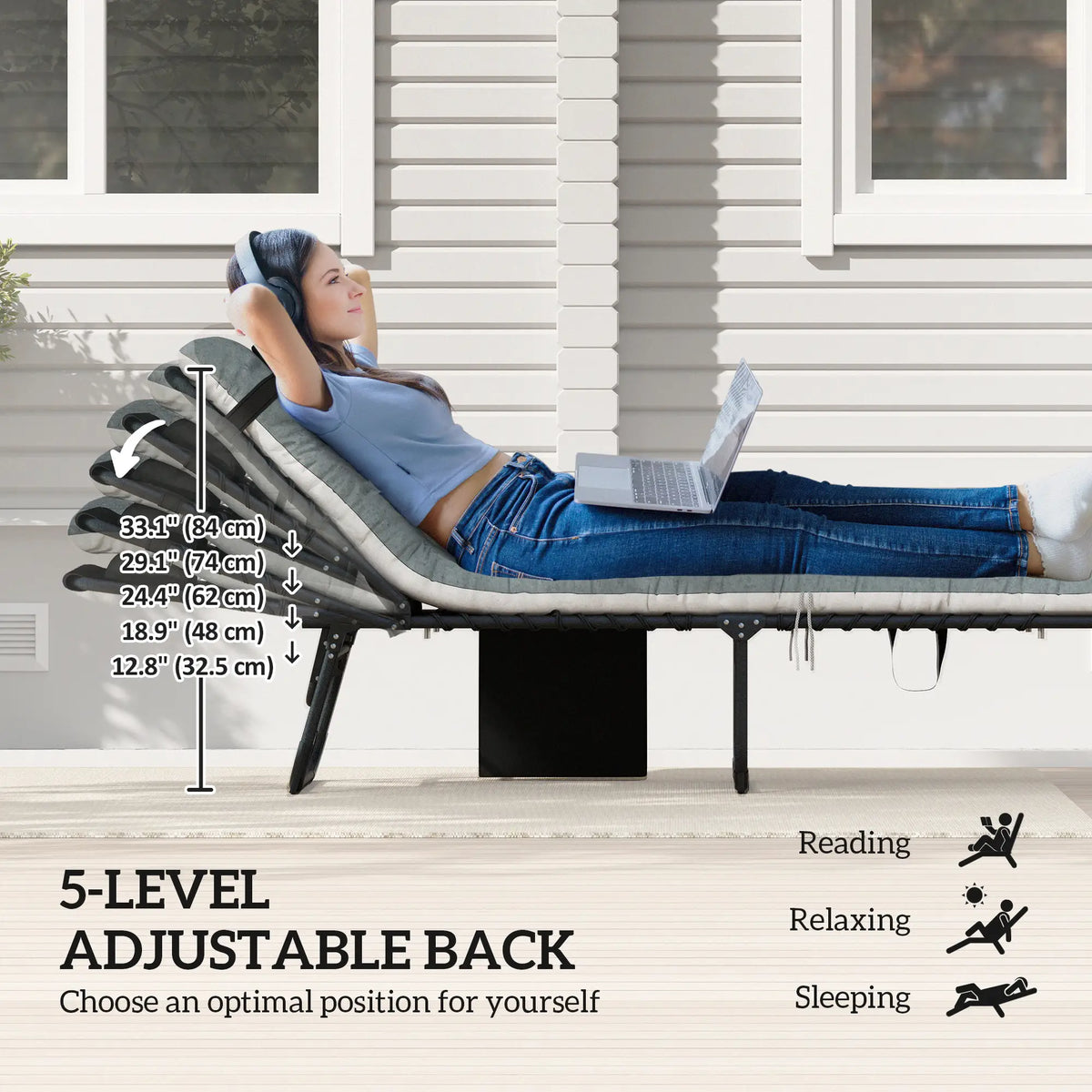 Outdoor Folding Lounge Chair Set, 2 Pack, Black/Grey Lounger Chairs at Gallery Canada