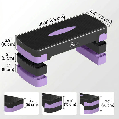 Aerobic Exercise Step Platform, 4"/6"/8" Adjustable Aerobic Stepper with Risers, Workout Stepper for Home Gym, Purple Aerobic Equipment at Gallery Canada