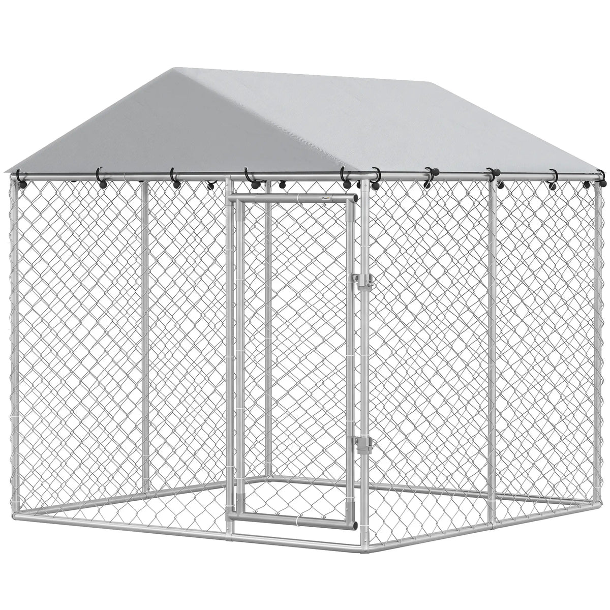 6.6' x 6.6' x 6.6' Outdoor Dog Kennel Heavy Duty Galvanized Steel with UV-resistant Roof, Silver Dog Kennels Silver at Gallery Canada