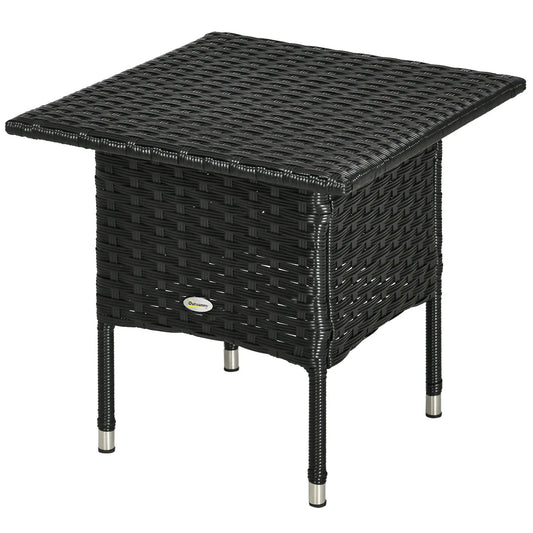 Outsunny 20" Patio Wicker Coffee Table, Outdoor, Black Patio Dinning Tables Black at Gallery Canada