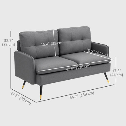 Modern 55" Loveseat, Fabric Sofa, Button Tufted Back, Steel Legs, Dark Grey 2-Seater Sofas at Gallery Canada
