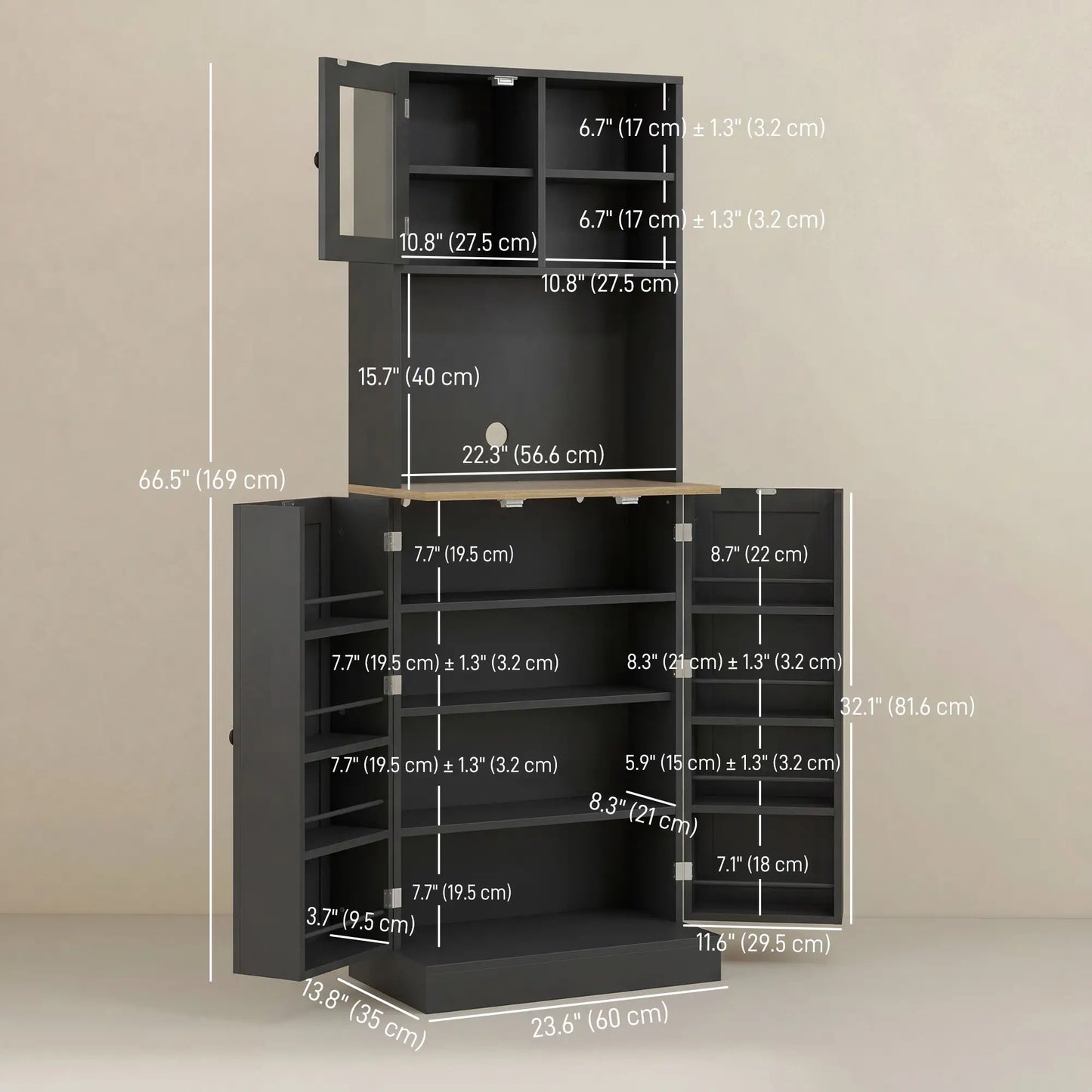 66.5" Tall Kitchen Pantry Cabinet, Microwave Cabinet, Black Kitchen Pantry Cabinets at Gallery Canada