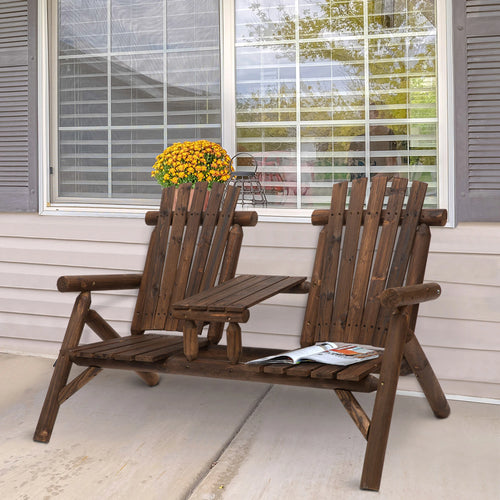 Wood Adirondack Patio Chair Bench, Center Coffee Table, Carbonized