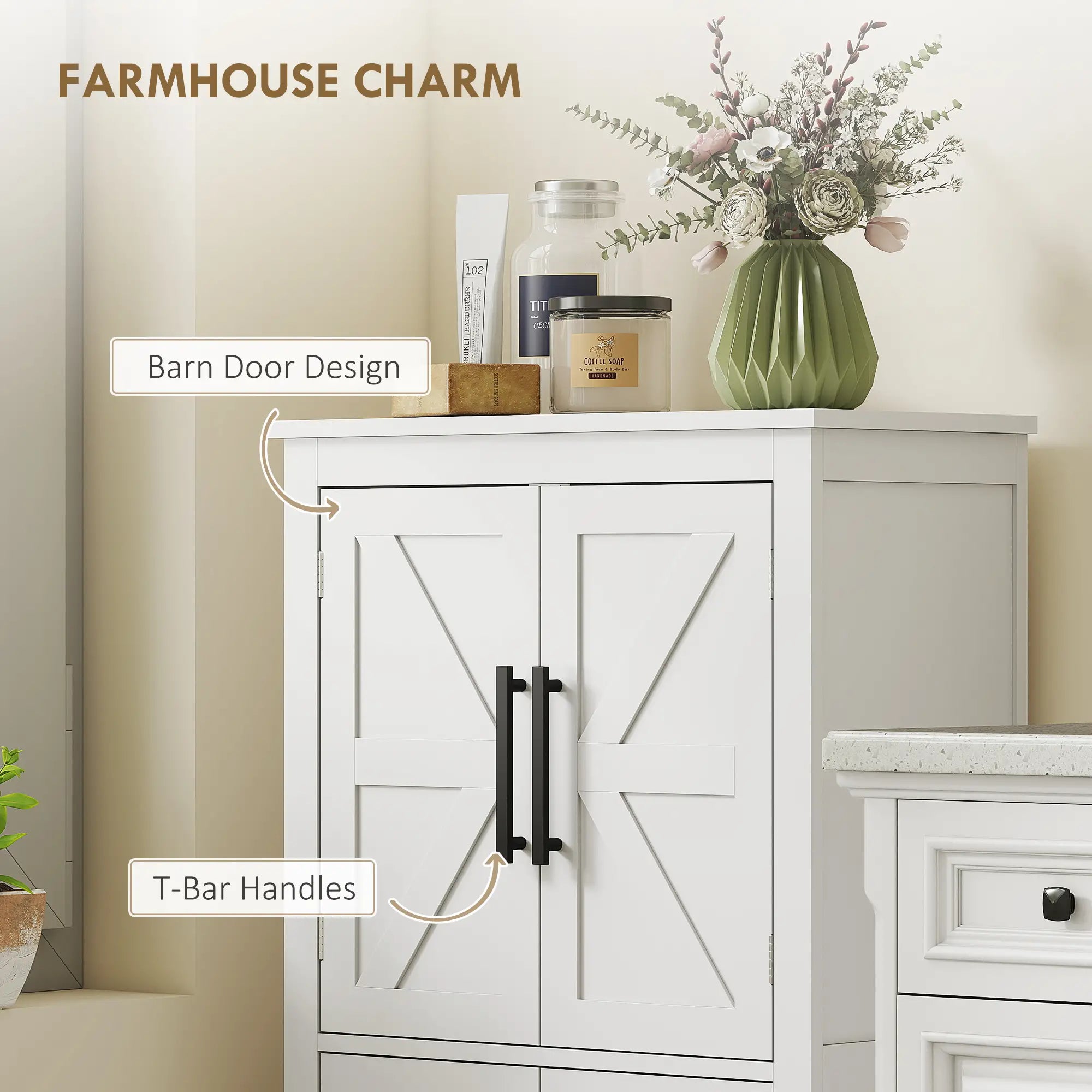 Farmhouse Bathroom Storage Cabinet, Adjustable Shelf, White Bathroom Cabinets at Gallery Canada