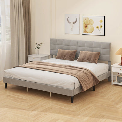 King Size Bed Frame, Upholstered Headboard, Wood Slats, 1100 lbs, Grey Bed Frames at Gallery Canada