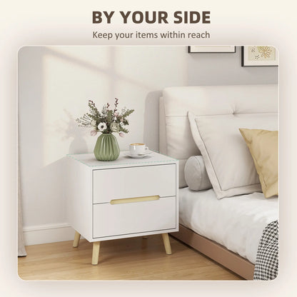 Modern Nightstands Set Of 2, 2 Drawers, Solid Wood Legs, White Bedside Tables at Gallery Canada