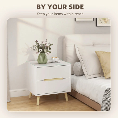 Modern Nightstands Set Of 2, 2 Drawers, Solid Wood Legs, White