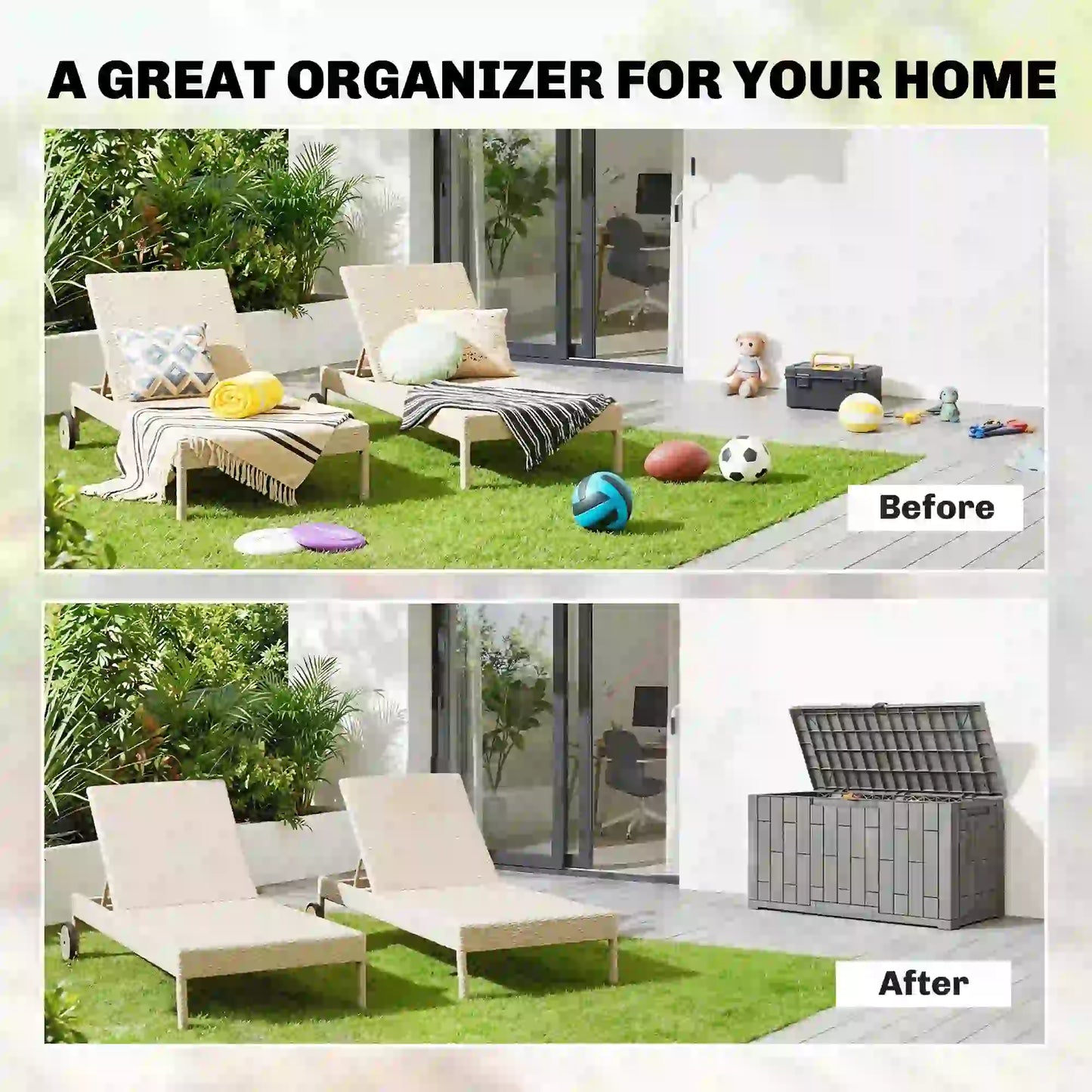 60 Gallon Resin Deck Box, Lockable Outdoor Storage, Splash And UV Resistant Patio Storage Boxes at Gallery Canada