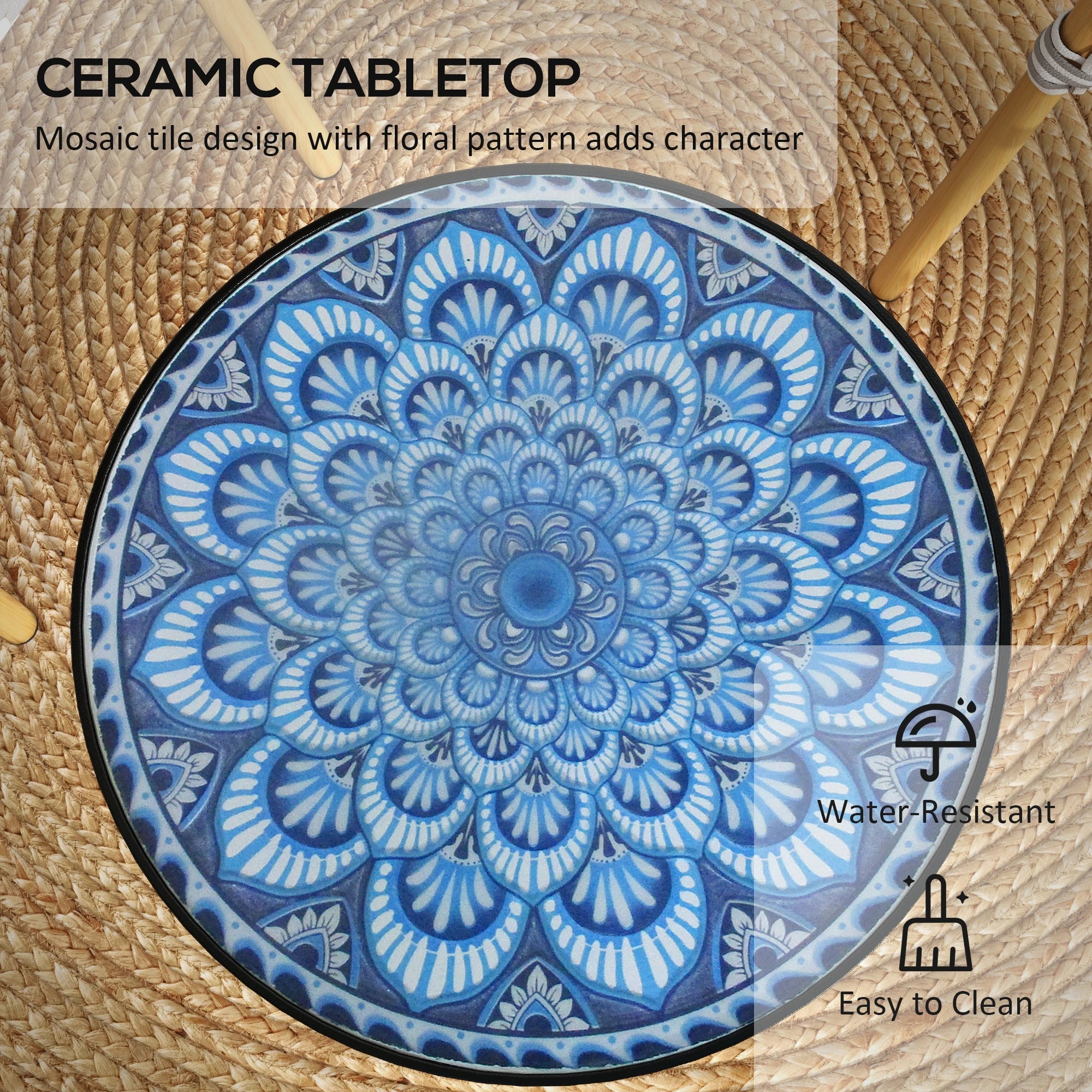 Round Outdoor Table, Patio Bistro Coffee Table, Mosaic Top, Steel Frame Patio Side Tables at Gallery Canada