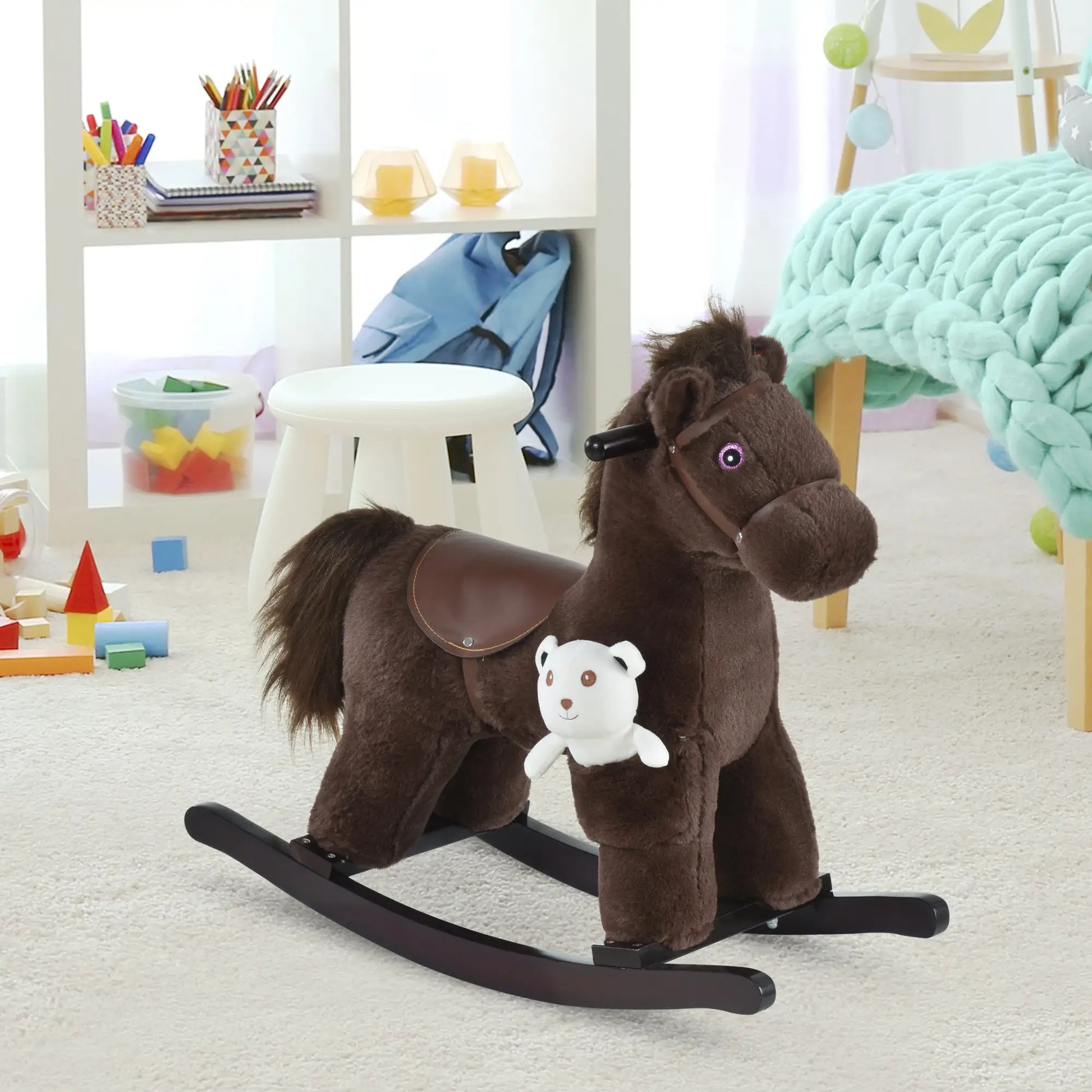 Kids Plush Ride-On Rocking Horse, Bear Toy, Realistic Sounds, Brown Rocking Horses at Gallery Canada