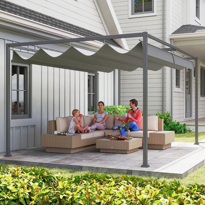 13' x 10' Patio Pergola, Retractable Canopy, Dark Grey Pergolas at Gallery Canada