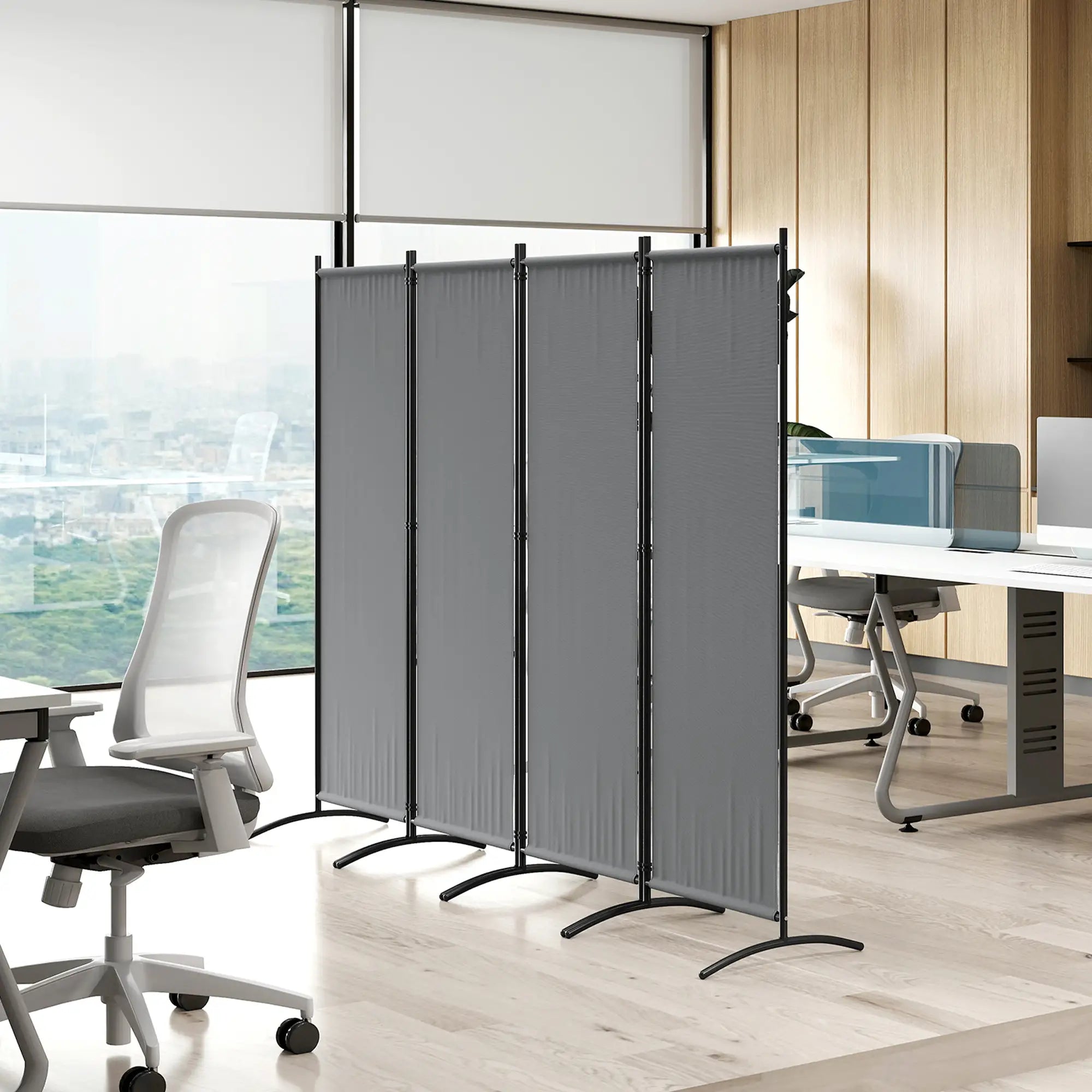 Folding Room Divider, Privacy Screen, 5.6FT Tall, Dark Grey Side Awnings at Gallery Canada