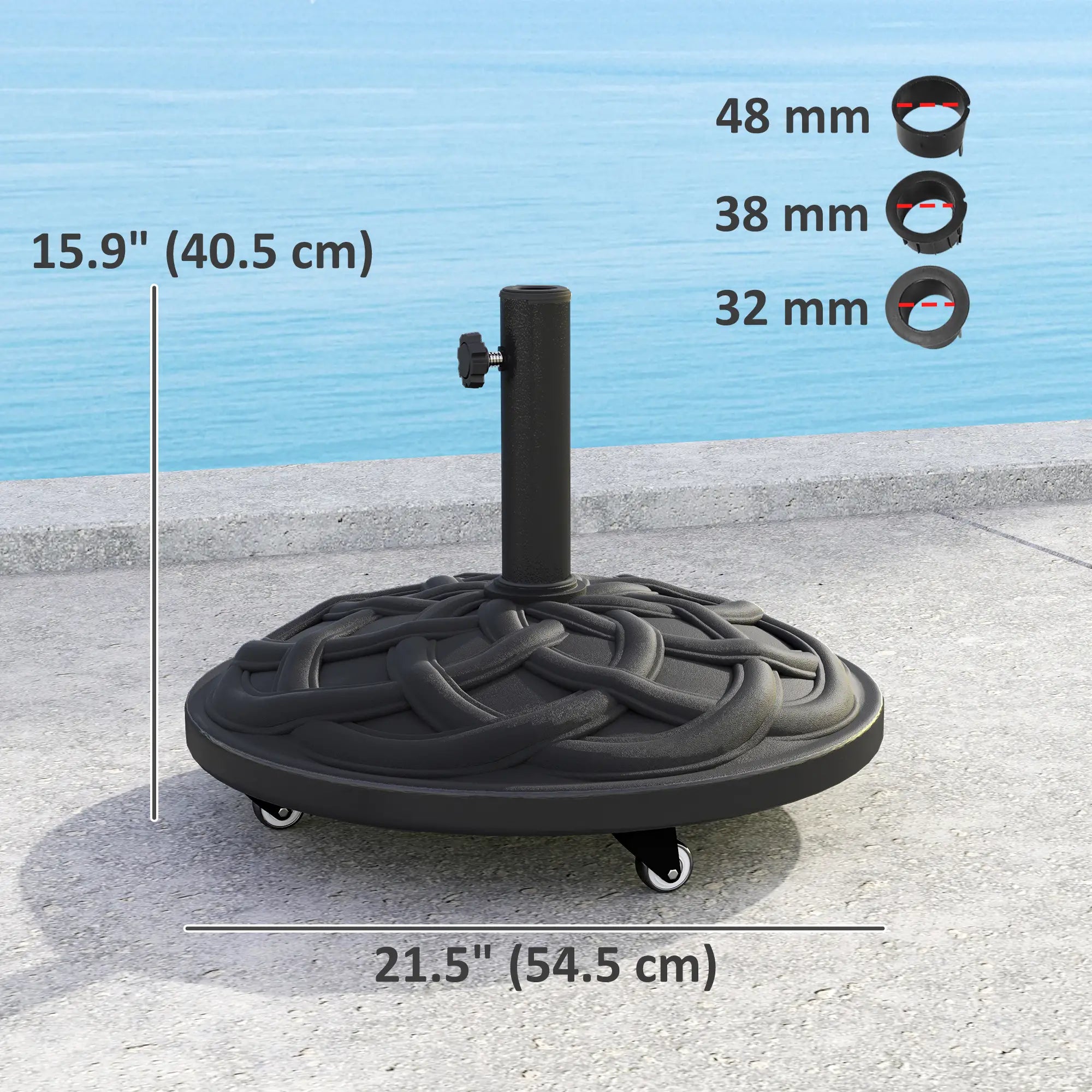 Round Patio Umbrella Base With Wheels, 44 Lbs Resin Stand, 1.3
