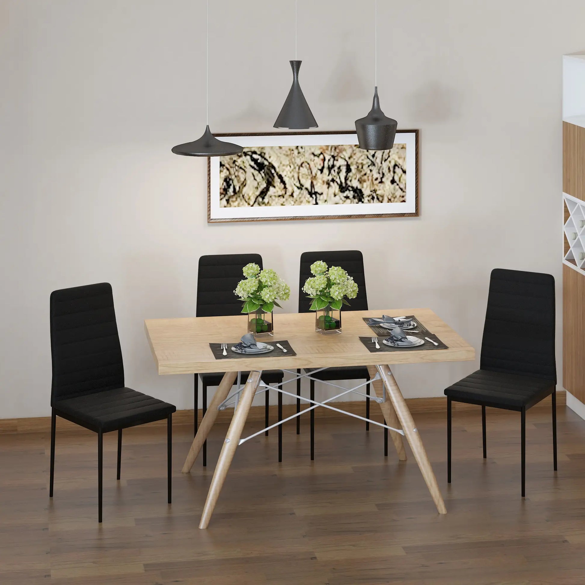 Modern High Back Dining Chairs, PU Leather, Metal Legs, Set of 4, Black Bar Stools at Gallery Canada